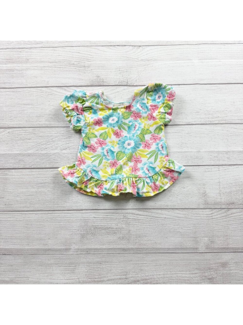 Peek Baby Floral Ruffle Hem Top Short Sleeve Lightweight 6-12 Months